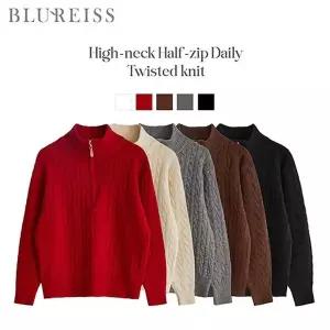 [신세계라이브쇼핑][블루레이스] 하이넥 반집업 꽈배기 니트_B5W1KT2231