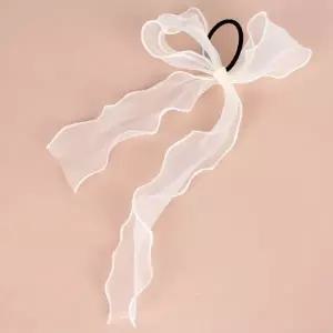 [하프클럽/]왕리본 쉬폰 스카프 머리끈 아이보리 리본머리끈 머리