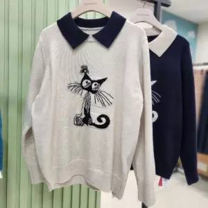 도로시홀릭 DP01 고양이 진주 카라 니트 카라 라운드 울니트 57554