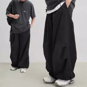 남녀공용 핀턱 와이드팬츠 벌룬핏 스?팬츠 스트릿 힙합 통큰 레저 캐주얼바지
