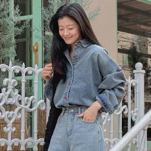 오버핏 워싱 데님 카라 청남방 긴팔 여성 빅사이즈