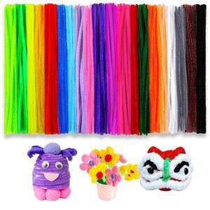 FVIEXE 1200PCS 파이프 클리너, 클리너 공예 용품, 20가지 다양한 색상의 샤닐 스템 DIY 예술 프로젝트 장식용 벌크 퍼지 스틱