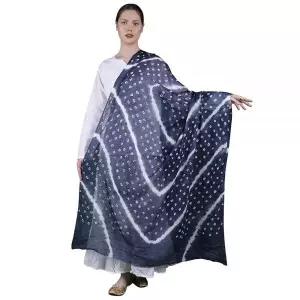 Exotic India 순수 면 Bandhani Leheria 구자라트의 홀치기 염색 두파타 - 순면, 마졸리카 블루