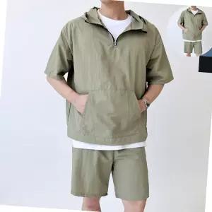 남성 여름 후드 반팔 아노락세트 1P 트레이닝복 셋업