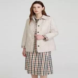 닥스 여성 25SS [스테디셀러][퀼팅]라이트베이지 체크 배색 클래식 숏 퀼팅 점퍼 WKJU5AE13I1