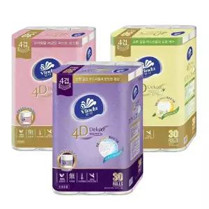 빈다 4D Deluxe 엠보싱 4겹 천연펄프 롤화장지 30롤 2팩(무향/보타니컬/퍼스트로즈)