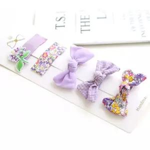 퍼플 락일락 리본 헤어 집게핀 5종세트 4세여아선물/어린이/선물/유아/머리/끈/머리핀/의류/방울/헤어핀