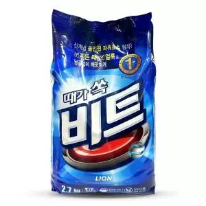 라이온 때가 쏙 비트 분말 세탁 세제 리필 2.7kg/가루/세탁기/세탁비누/빨래/대용량/업소/고농축/이사/선물