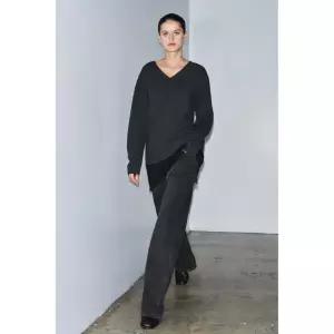 ZARA 레이스 콤비 롱 니트 스웨터 - 그레이