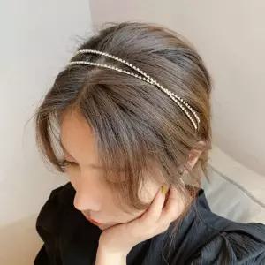 여성 액세서리 두줄 큐빅 머리띠 포인트 헤어밴드 아동핀아동악세사리 고무줄 반다나