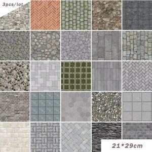 A4 크기 3Pcs 자기 접착 시뮬레이션 벽지 미니어처 바닥 Diy 모델 디오라마 용 인형 집 장식 재료 만들기