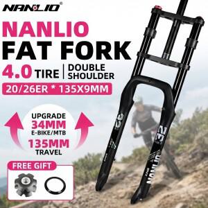 NANLIO 팻바이크 20/26인치 4.0 타이어  서스펜션 포크 더블 숄더 스노우 E-Bike MTB 자전거 135x9mm 34mm