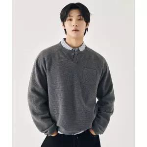 키뮤어 [스토커즈 PICK]와플 헨리넥 크롭 맨투맨_차콜 2007021