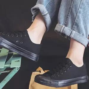 로우 로우스니커즈 스니커즈 남여공용운동화 캔버스 남녀 끈운동화 단화 올블랙 검정 베이직