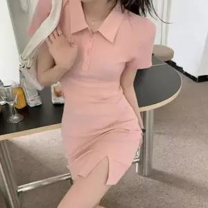 여성 4컬러 러블리 여름 카라 반팔 밑트임 미니원피스 카라원피스 스판원피스 트임원피스