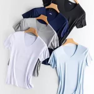 2500 남성 심리스 반팔 노라인 여름 햄라인 V넥 아이스 런닝 반팔티셔츠