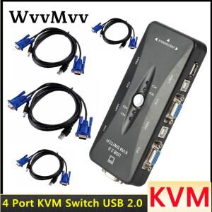 WVVMVV 4 포트 kvm 스위치 USB 2.0 VGA 분배기 프린터 마우스 키보드 Pendrive 공유 스위처 1440x1920 박스