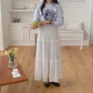 봉봉 면혼방 캉캉 봄 롱스커트 A라인 캐주얼 간절기 밴딩 데이트룩 치마 20대 여성 흰