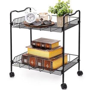 작은 공간을 위한 시디두 롤링 유틸리티 카트, 잠금 휠이 있는 2단 금속 주방 카트 트롤리, 가정용 침대 옆 욕실 사무실용 손잡이가 정리 보관 선반
