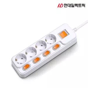 현대 개별+과부하차단 4구 멀티탭 (16A) 멀티 콘센트