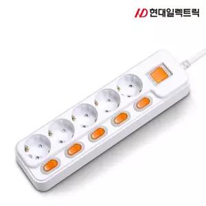 현대 개별+과부하차단 5구 멀티탭 (16A) 멀티 콘센트