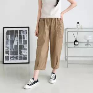 여성 의류 하의 워싱면 얀 더블포켓 밑단주름 8부바지 STY-SD-250718