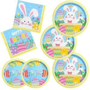 Gatherfun 부활절 파티 용품 키트, 분홍색, 접시 축하에 냅킨, 만화 & 종이 토끼 50개 파란색, 흰색, 완벽합니다 노란색, 디자인,