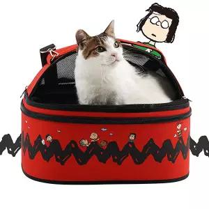 패리스캣 피너츠 베이스볼 원형 돔 캐리어 레드 고양이 이동장 이동가방