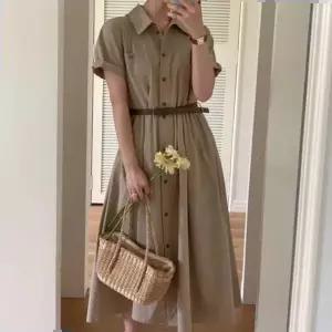 벨트 스트랩 반팔 셔츠 프릴 롱원피스 허리셔링