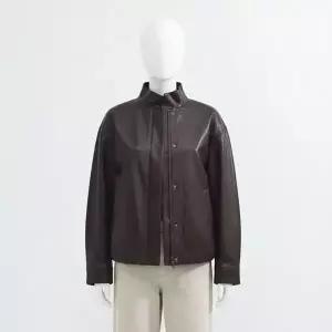 머티리얼랩 26SS 여성 퍼널넥 FAUX 레더 코쿤 자켓