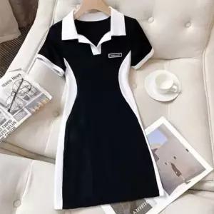 배색 여성 카라 원피스 캐주얼 미니 원피스 여름 치마