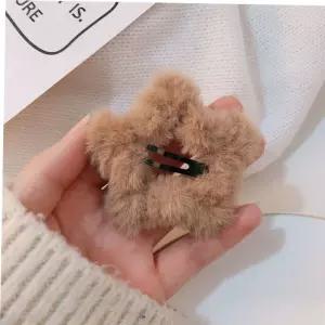 머리핀 보들보들 겨울 밍크 퍼 별 똑딱 똑딱핀 카키