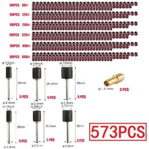 573PCS 샌딩 드럼 키트 밴드 1/2 1/4 인치 샌드 맨드릴 Dremel 네일 드릴에 적합 로타리 연마 도구 액세서