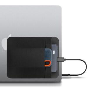 Lacdo 휴대용 외장 하드 드라이브 케이스, 노트북용 홀더, 홀더에 2포켓 접착 파우치 스틱, 2.5인치 시게이트, WD, 도시바 HDD, SSD, 케이블, 매직 마우스, 블랙 장착