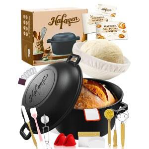 사워도우 빵 베이킹용 주철 더치 오븐, 뚜껑이 있는 5QT 사전 양념 더치 오븐 냄비, 빵 베이킹 용품 세트, 베이킹용 다기능 브레이징 주철 냄비, 사워도우 스타터 키트