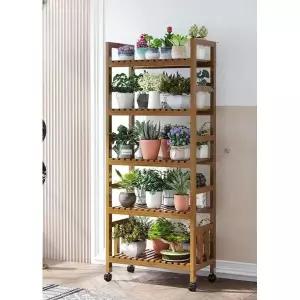 베란다 나무 5단 선반 화분 다육이 정리대 이동식 거치대 50cm 티컬러