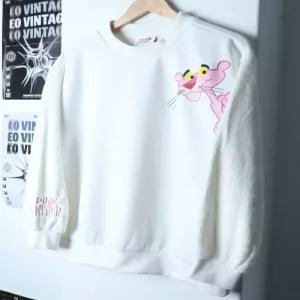 W(M-L)프랭크스톤 맨투맨 티셔츠 핑크팬더 협업 부분벨벳 희귀 매물 한정판22