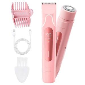 FIEMACK 여성용 2026 업그레이드 비키니 트리머, IPX7 1 있는 전기 면도기(핑크) 디스플레이가 바디 방수 충전식 페이스용 2 겨드랑이 IN 면도기, LED 다리