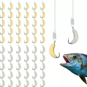 60개 고무 마굿 낚시 미끼 - 일반 30개 + 야광 벌레 송어 개복치 블루길 잉어 및 민물 낚시용 22mm 인공