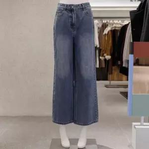 백화점 리스트 하이 웨이스트 와이드 데님 팬츠