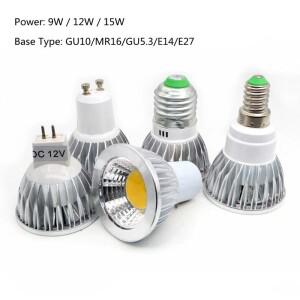 COB LED E14 램프 E27 전구 AC 220V GU10 GU5.3 9W 12W 15W MR16 DC 12V, Lampada 스포트라이트 테이블 조