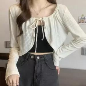 [다잇템] 여성 드로우코드 탱크 숏가디건 빅사이즈 가디건