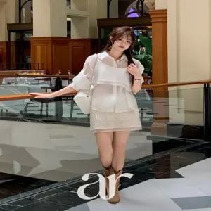 (은은반짝텍스처/글램무드/포인트코디) 포넌 스팽글 시스루 레이어드 밴딩 미니 스커트 sk7665