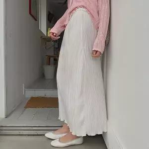 핫핑 [나들이룩/꽃놀이룩] 브랑디 링클 플리츠 밴딩 롱스커트