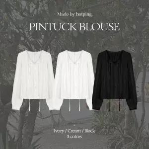 핫핑 [데이트룩/하객룩] 니콜 코튼 자수레이스 핀턱 퍼프 긴팔블라우스