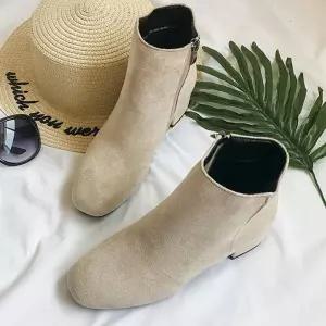 베이지색 여성구두 가을 앵클부츠 낮은굽 신발 WKK5+3FUw