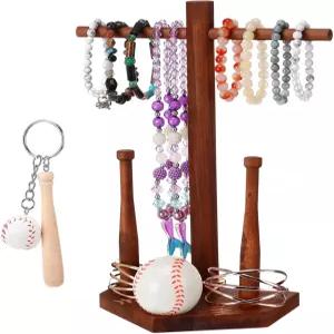 피와치크 나무 야구 소프트볼 목걸이 링 정리함 홀더 챔피언십 디스플레이 드립 스탠드 보석 보관