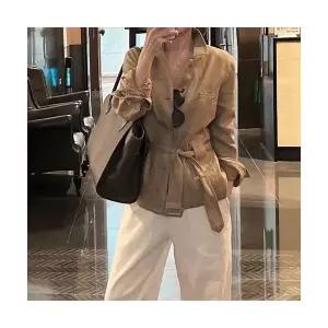 헐크 여성 여친 자켓 린넨마 가을 예쁜 꼬집는 카키 린넨 숏코트 KKE3