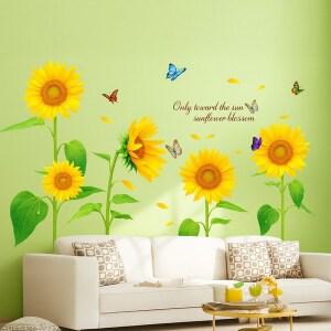 아리코 해바라기와 나비 꽃무늬 벽지 포인트스티커 3p