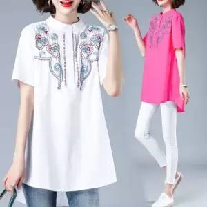 2색상 8998 면셔츠 면블라우스 반팔블라우스 자수 CES